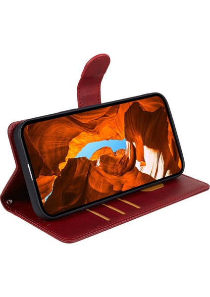 Xiaomi Poco C75 4G-Redmi 14R 5G-14C 4G Kılıf Pu Deri Cüzdan Koruyucu Telefon Kapağı Buzağı Doku-Kırmızı (Yurt Dışından)