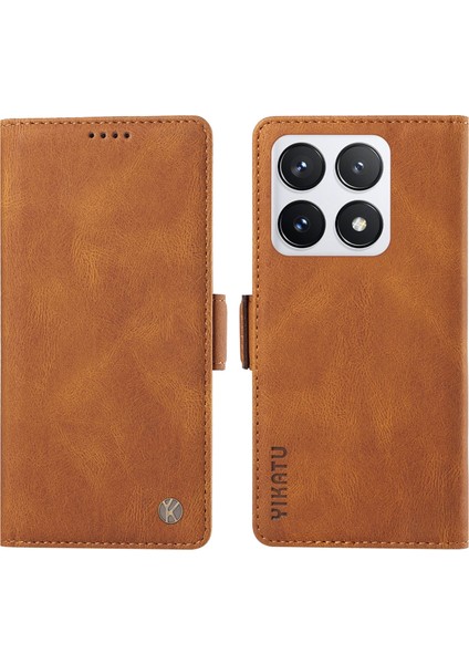 Xiaomi 14T Pro Kılıf Için Pu Deri Cüzdan Telefon Kapağı Cilt Dokunmatik Duygu-Kahverengi (Yurt Dışından)