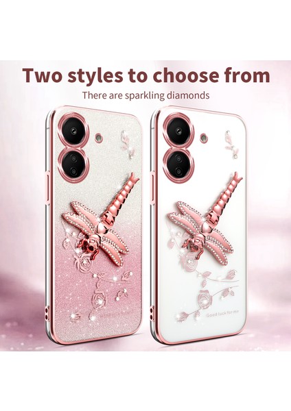 Xiaomi Redmi Için 13C 4G-Poco C65 4G Kılıf Dragonfly Tpu Çiçekler Glitter Telefon Kapağı-Mor (Yurt Dışından)
