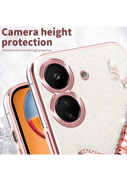 Xiaomi Redmi Için 13C 4G-Poco C65 4G Kılıf Dragonfly Tpu Çiçekler Glitter Telefon Kapağı-Mor (Yurt Dışından)