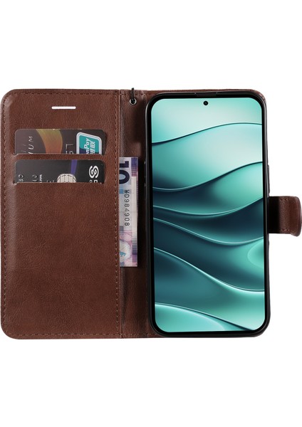 Kt Deri Serisi-2 Xiaomi Redmi Için Not 14 5G Kılıf Düz Renk Deri Telefon Kapak Cüzdan Standı-Kahverengi (Yurt Dışından)
