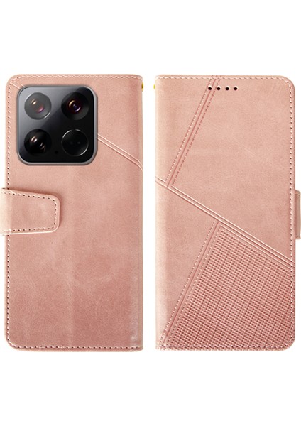Xiaomi 15 Kılıf Deri Cüzdan Telefon Kapağı Buzağı Doku-Pembe (Yurt Dışından)