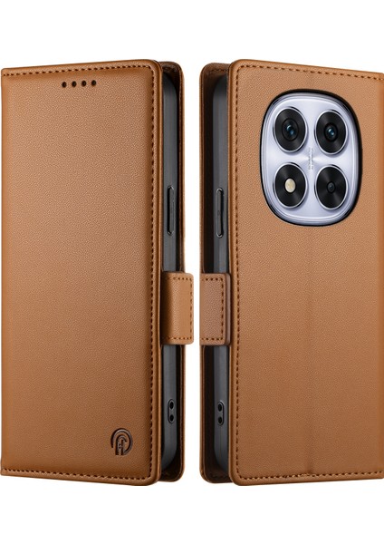 Df-010 Xiaomi Redmi Note 14 Pro 5G Pu Deri Cüzdan Telefon Kapağı-Kahverengi (Yurt Dışından)