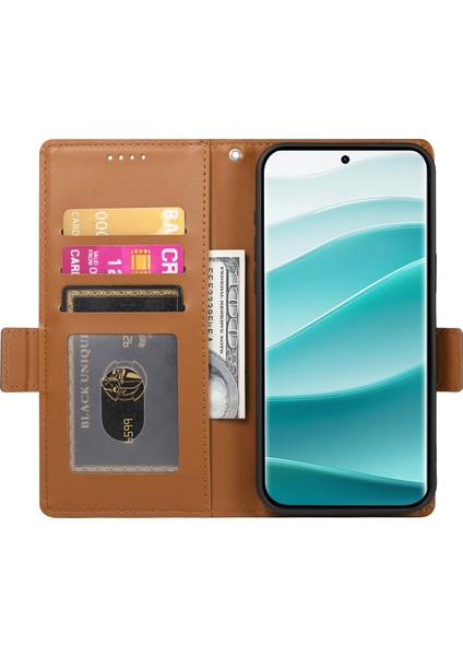 Df-010 Xiaomi Redmi Note 14 Pro 5G Pu Deri Cüzdan Telefon Kapağı-Kahverengi (Yurt Dışından)