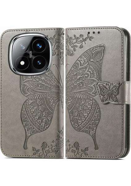 Xiaomi Redmi Note 14 Pro 5G Kılıf Pu Deri Cüzdan Telefon Kapağı Desenli-Gri (Yurt Dışından)