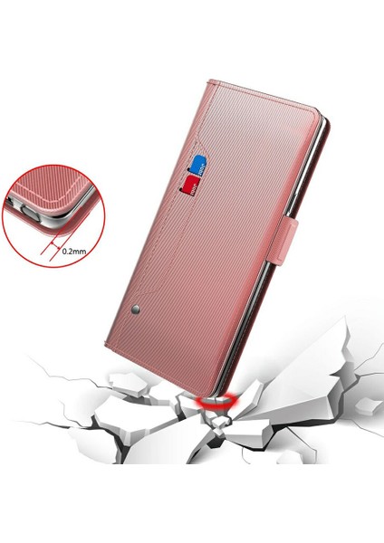 Xiaomi Redmi Için Not 14 Pro 5G Kılıf Pu Deri Telefon Kapak Kart Sahibinin Ayna-Gül Altın (Yurt Dışından)