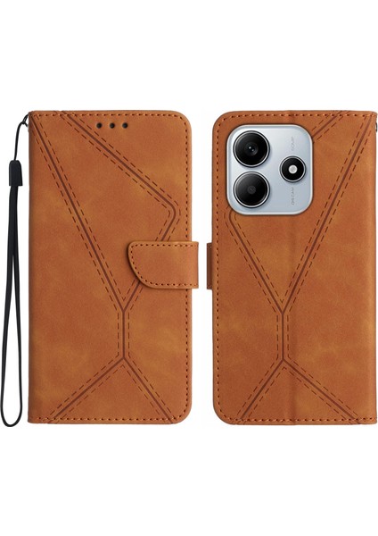 Xiaomi Redmi Note 14 5G Kılıf Deri Baskılı Çizgiler Kart Tutuculu Telefon Kapağı-Kahverengi (Yurt Dışından)