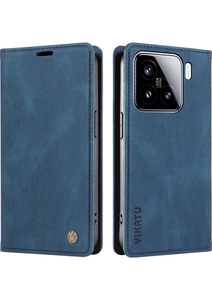 Xiaomi 15 Kılıf Deri Cilt-Dokunmatik Telefon Kapağı Için Manyetik Otomatik Emilmiş-Mavi (Yurt Dışından)