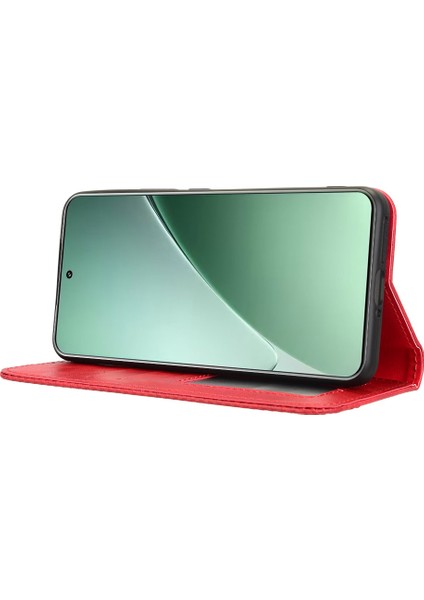 Xiaomi 15 Pro Cüzdan Retro Dokulu Telefon Kapağı-Kırmızı (Yurt Dışından)