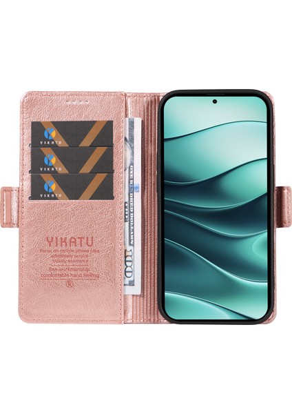 Xiaomi Redmi Için Not 14 Pro 5G-14 Pro+ 5G Kılıf Yan Toka Pu Deri Telefon Kapağı Litchi Doku-Gül Altın (Yurt Dışından)
