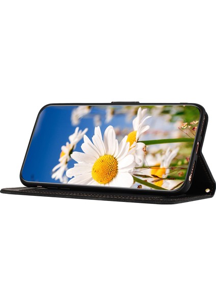 Xiaomi Redmi Note 14 Pro 5G Kılıf Pu Deri Çiçek Telefon Kılıfı, Kart Yuvalı-Siyah (Yurt Dışından)