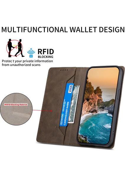 Df-05 Xiaomi Redmi Note 14 Pro 5G Cüzdan Kılıf Rfıd Engelleme Pu Deri Telefon Kapağı-Kahverengi (Yurt Dışından)