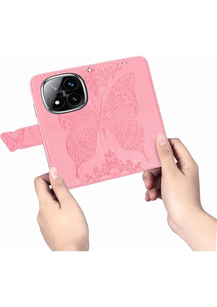 Xiaomi Redmi Note 14 Pro 5G Kılıf Pu Deri Cüzdan Telefon Kapağı Desenli-Pembe (Yurt Dışından)