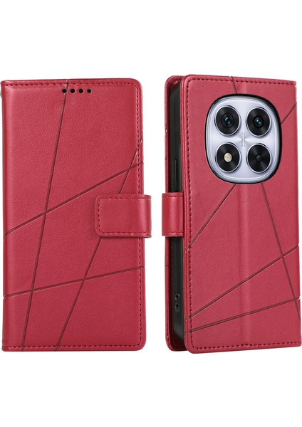 Df-06 Xiaomi Redmi Note 14 Pro 5G Telefon Kılıfı Hattı Baskı Deri Cüzdan Kapağı-Kırmızı (Yurt Dışından)