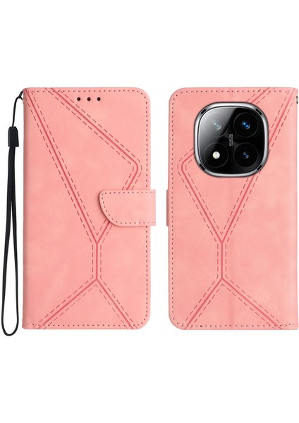 Xiaomi Redmi Note 14 Pro 5G-14 Pro+ 5G Kılıf Deri Baskılı Çizgiler Kart Tutuculu Telefon Kapağı-Pembe (Yurt Dışından)