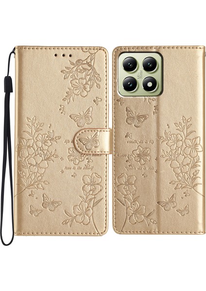Xiaomi 14T Çiçek Baskılı Deri Kapak Çevirin-Altın (Yurt Dışından)