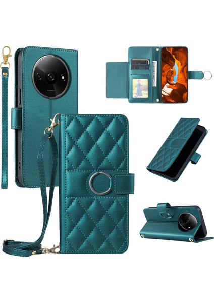 Xiaomi Redmi A3X 4G-Redmi A3 4G-Poco C61 4G Cüzdan Eşkenar Dörtgen Mobil Kapak-Yeşil Için Crossbody (Yurt Dışından)
