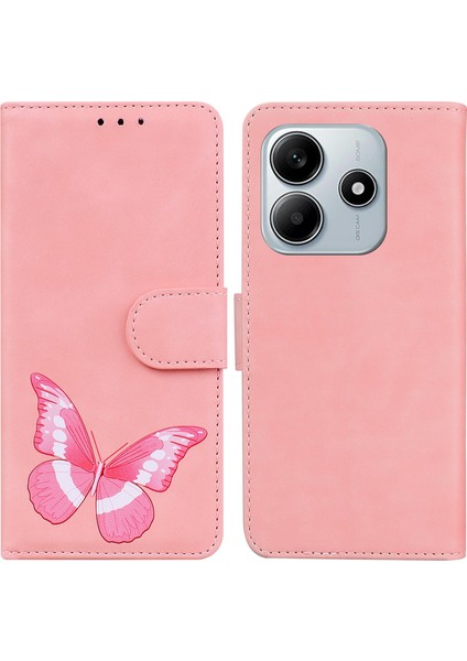 Xiaomi Redmi Note 14 5G-14 4G Pu Deri Telefon Kılıfı Baskılı-Pembe (Yurt Dışından)
