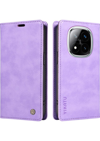 Xiaomi Redmi Note 14 5G Kılıf Manyetik Kapatma Deri Telefon Kapağı Litchi Doku-Mor Için (Yurt Dışından)