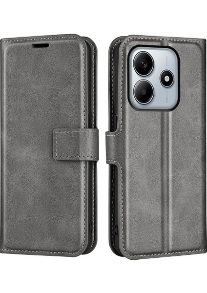 Xiaomi Redmi Note 14 5G-14 4G Çizilmez Buzağı Dokulu Deri Telefon Kapağı-Gri (Yurt Dışından)