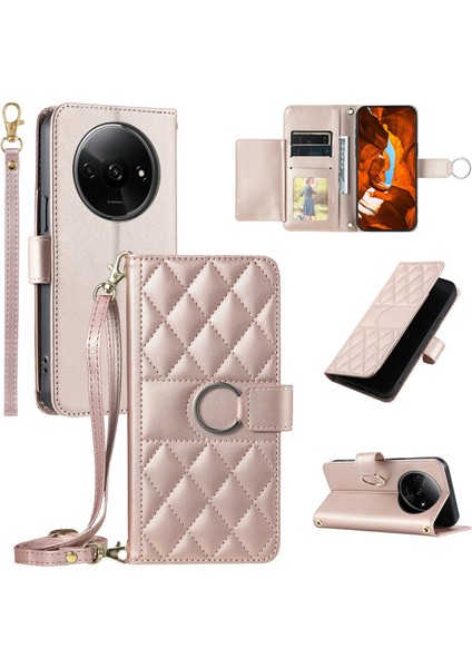 Xiaomi Redmi Için Crossbody A3X 4G-Redmi A3 4G-Poco C61 4G Cüzdan Eşkenar Dörtgen Mobil Kapak-Gül Altın (Yurt Dışından)