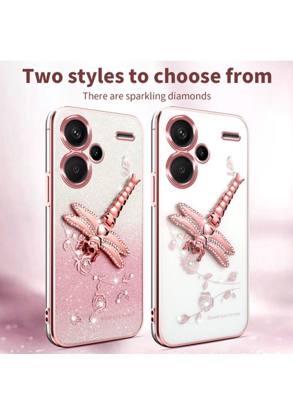 Xiaomi Redmi Note 13 Pro+ 5G Kılıf Dragonfly Tpu Çiçekler Parıltılı Telefon Kapağı-Mavi (Yurt Dışından)