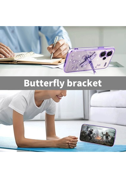 Xiaomi Redmi Note 13 Pro+ 5G Kılıf Dragonfly Tpu Çiçekler Parıltılı Telefon Kapağı-Mavi (Yurt Dışından)