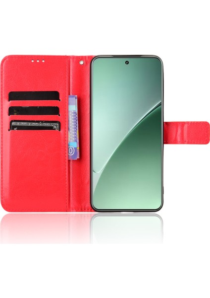 Xiaomi 15 Pro Kılıf Crazy Horse Doku Pu Deri Telefon Cüzdan Kapağı-Kırmızı (Yurt Dışından)