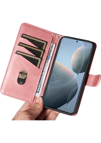 Xiaomi 14T Kılıf Kapaklı Cüzdan T-Şekil Hatları Deri Telefon Kapağı-Gül Altın Için (Yurt Dışından) indirimleri