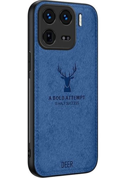 Xiaomi 15 Kılıf Için Geyik Desenli Kumaş Doku Pu Deri Hibrit Telefon Kapağı-Mavi (Yurt Dışından)