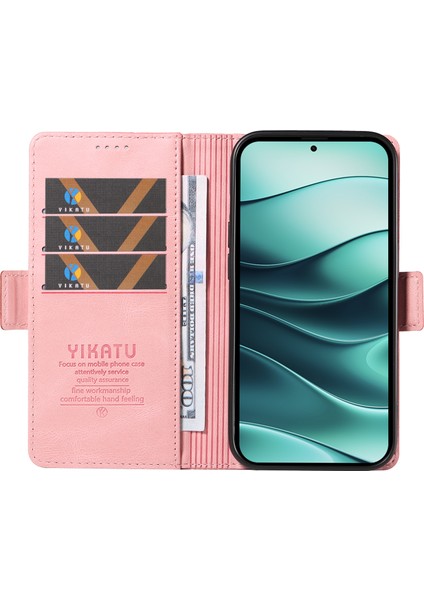 Xiaomi Redmi Için Not 14 Pro 5G-Not 14 Pro+ 5G Kılıf Pu Deri Cüzdan Telefon Kapağı Cilt Dokunmatik Duygu-Pembe (Yurt Dışından)