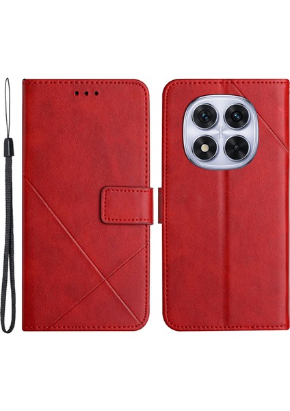 Xiaomi Redmi Note 14 Pro 5G-14 Pro+ 5G Çizgi Desenli Cüzdan Telefon Kılıfı-Kırmızı (Yurt Dışından)