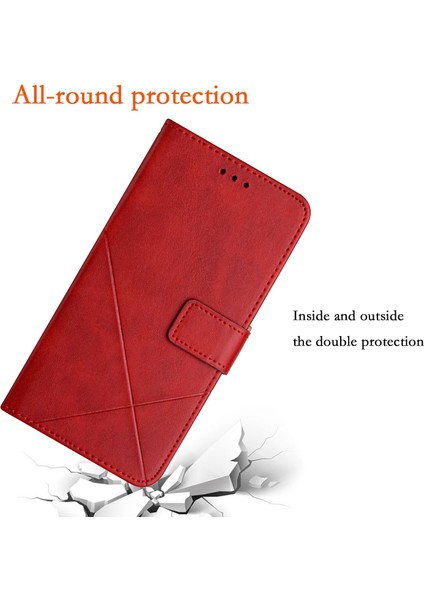 Xiaomi Redmi Note 14 Pro 5G-14 Pro+ 5G Çizgi Desenli Cüzdan Telefon Kılıfı-Kırmızı (Yurt Dışından) indirimleri