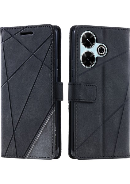 Xiaomi Redmi 13 5G-4G-Poco M6 4G-Redmi Note 13R 5G Ekleme Cüzdan Telefon Kapağı-Siyah (Yurt Dışından)