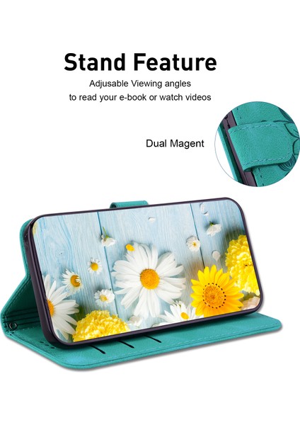 Xiaomi Redmi Note 14 Pro 5G Kılıf Zambak Çiçeği Baskılı Deri Telefon Kılıfı - Stand-Yeşil (Yurt Dışından)
