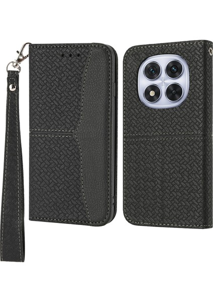 Xiaomi Redmi Note 14 Pro+ 5G Manyetik Kılıf Dokuma Doku Kart Yuvaları Kapak-Siyah Için (Yurt Dışından)