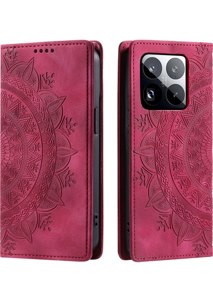 Xiaomi 15 Pro Kılıf Mandala Desenli Manyetik Kapanış Deri Telefon Kapağı-Gül (Yurt Dışından)