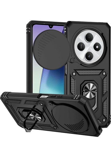 Xiaomi Redmi 14R 5G-14C 4G-Poco C75 4G Pc+Tpu Lens Koruma Standlı Telefon Kılıfı-Siyah Telefon Kılıfı (Yurt Dışından)