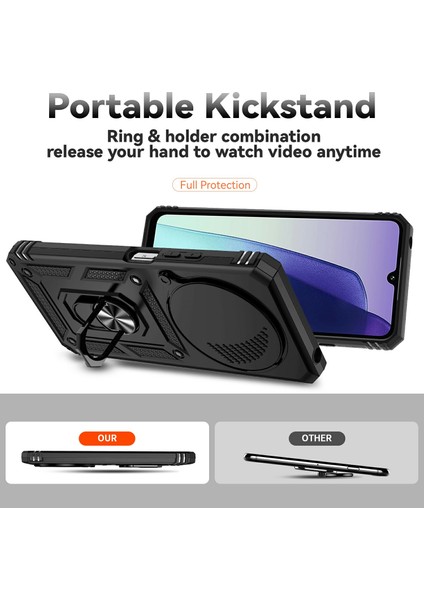 Xiaomi Redmi 14R 5G-14C 4G-Poco C75 4G Pc+Tpu Lens Koruma Standlı Telefon Kılıfı-Siyah Telefon Kılıfı (Yurt Dışından) modelleri