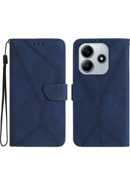 Xiaomi Redmi Note 14 5G Kılıf Deri Baskılı Çizgili Telefon Kapağı Kart Tutuculu-Mavi (Yurt Dışından)