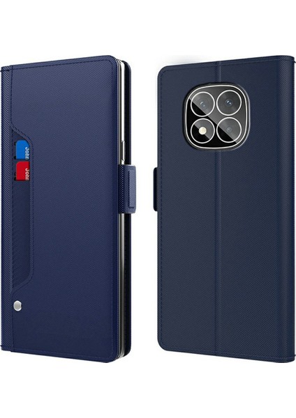 Xiaomi Redmi Note 14 Pro 5G Kılıf Pu Deri Telefon Kapak Kart Tutucu Ayna-Mavi Için (Yurt Dışından)