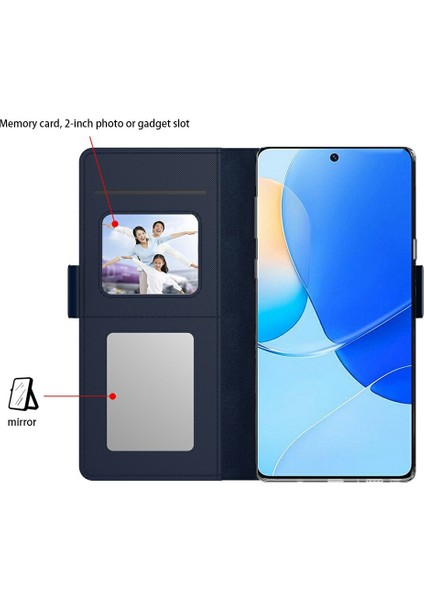Xiaomi Redmi Note 14 Pro 5G Kılıf Pu Deri Telefon Kapak Kart Tutucu Ayna-Mavi Için (Yurt Dışından)
