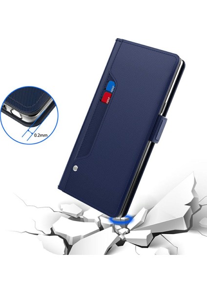 Xiaomi Redmi Note 14 Pro 5G Kılıf Pu Deri Telefon Kapak Kart Tutucu Ayna-Mavi Için (Yurt Dışından)