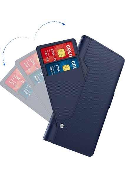 Xiaomi Redmi Note 14 Pro 5G Kılıf Pu Deri Telefon Kapak Kart Tutucu Ayna-Mavi Için (Yurt Dışından)