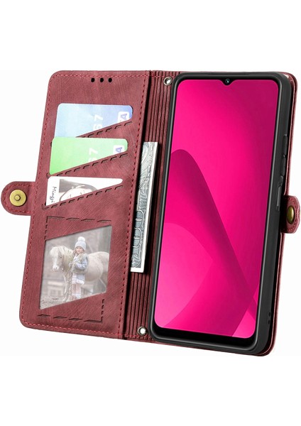 Xiaomi Redmi Için 14C 4G-14R 5G-Poco C75 4G Cüzdan Geometri Çizgileri Deri Telefon Kapağı-Kırmızı (Yurt Dışından) fiyatları