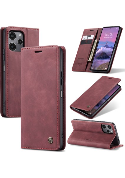 Xiaomi Redmi Için Not 12R 5G-Xiaomi Poco M6 Pro 5G-Xiaomi Redmi 12 4G Kılıf Caseme 013 Serisi Kart Tutucu Deri Telefon Kapağı-Kırmızı (Yurt Dışından)