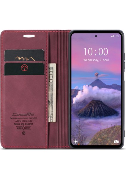 Xiaomi Redmi Için Not 12R 5G-Xiaomi Poco M6 Pro 5G-Xiaomi Redmi 12 4G Kılıf Caseme 013 Serisi Kart Tutucu Deri Telefon Kapağı-Kırmızı (Yurt Dışından) modelleri