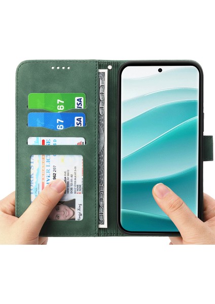 Dıerfeng Df-03 Xiaomi Redmi Note 14 Pro 5G Hatları Baskı Cüzdan Telefon Kapağı-Yeşil (Yurt Dışından) fırsatları