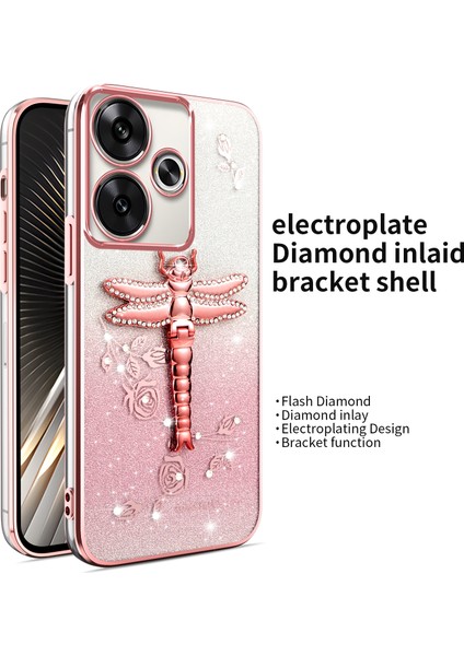 Xiaomi Redmi 13 4G-5G-Note 13R 5G-Poco M6 4G-M6 Plus 5G Dragonfly Tpu Çiçekler Glitter Telefon Kapağı-Pembe (Yurt Dışından) fiyatları