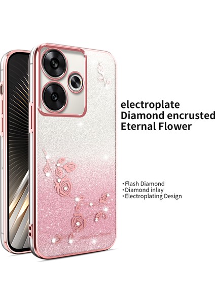 Xiaomi Redmi 13 4G-5G-Note 13R 5G-Poco M6 4G-M6 Plus 5G Dragonfly Tpu Çiçekler Glitter Telefon Kapağı-Pembe (Yurt Dışından) modelleri